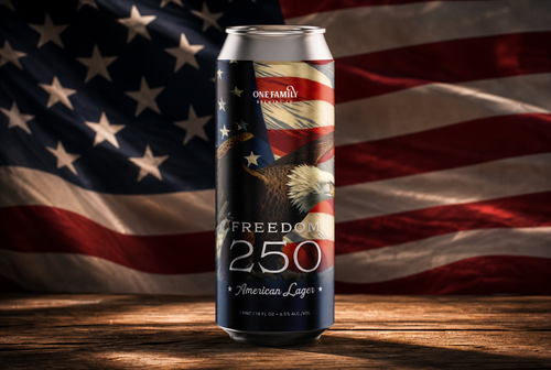 Freedom 250 American Lager with American flag