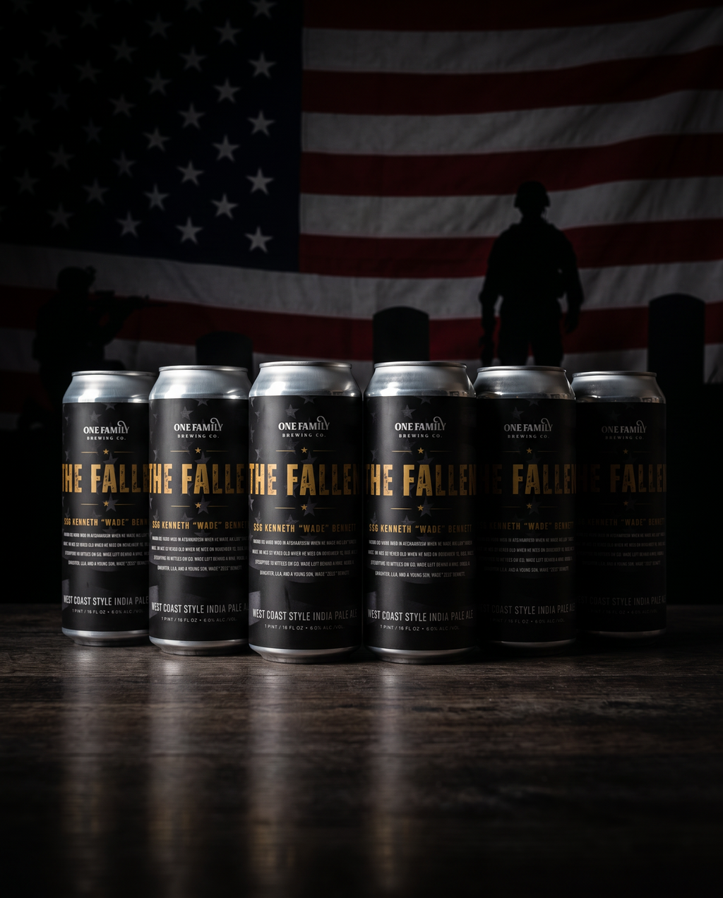 The Fallen beer cans in a patriotic memorial setting